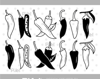 Chili Pepper SVG Bundle | Vegetable Clipart | Spicy Food Silhouette PNG Dxf EPS Set
