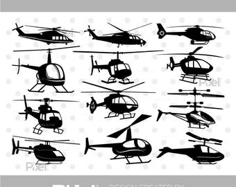 Helikopter SVG-bestandsbundel knippen, helikoptersilhouet, vliegtuig en vlieg SVG-ontwerpen, luchtvaart clipart | Dxf, eps, png