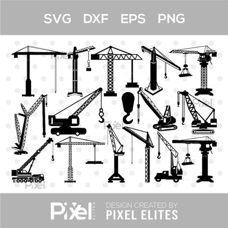 Crane Rigging Svg Construction Crane SVG Set | Tower Crane Clipart | Building Equipment ...
