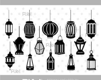 Lantern SVG Cut File Bundle, Lantern Silhouette, Flaming Lantern, Coral Lantern, Decoration Light
