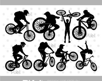 Mountain Bike SVG Silhouette Bundle, MTB Cycling Cut Files (dxf, eps, png)