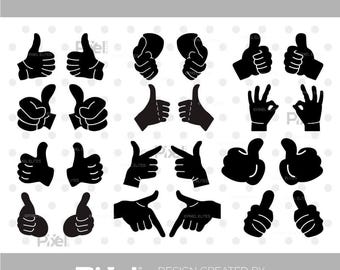 Two Thumbs Up SVG Cut File Bundle | Thumbs Up Silhouette | Okay Sign | Hand | Double Thumbs Cricut Silhouette | Dxf Eps Png