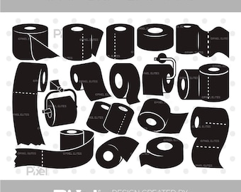 Toilet Paper SVG Bundle, Tissue Silhouette Cut File, Bathroom, Toilet Roll, Paper Towels, Cricut, Digital Download
