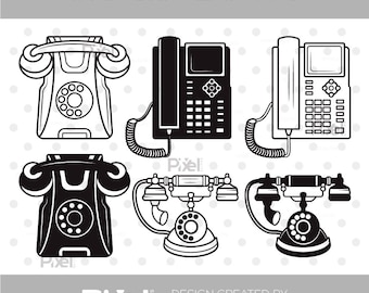 Telephone SVG Bundle, Vintage Rotary Phone Clipart, Silhouette PNG DXF Files