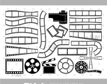 Paquete SVG de tira de película, carrete de película y archivo de corte de cámara / DXF, EPS y PNG