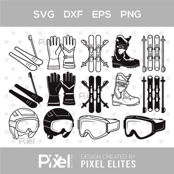 Skiing Silhouette, Skiing SVG, Ski Svg, Ski Helmet Svg, Ski Goggles Svg, Ski Boots Svg, Skiing Bundle