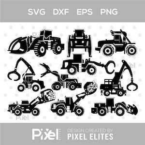 Log Loader SVG Bundle, Track Loader Silhouette, Heavy Equipment SVG Cut File for Cricut, Construction Machine Clipart