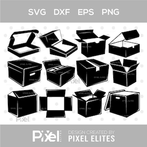 Cardboard Box SVG Bundle, Shipping Box Silhouette, Rectangle Package SVG, Box Clipart for Cricut, Cut Files Png, Dxf, Eps