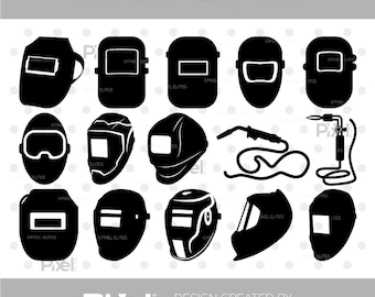 Welding Mask SVG Bundle, Welder Helmet Silhouette PNG, Metalworker Clipart Cut Files for Cricut