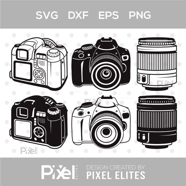 DSLR Camera Silhouette, DSLR Camera SVG, Digital Camera Svg, Camera Lens Svg, Camera Bundle