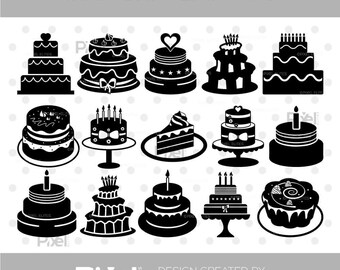 Cake SVG Cut File Bundle, Birthday Cake, Cakes Silhouette, Baking, Dessert, Chocolate Cake, Wedding Cake Clipart | Dxf Eps Png