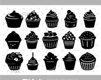 Cupcake SVG Cut File Bundle, Cupcake Silhouette, Cake, Muffin, Chocolate Cake, Birthday Cupcake, Dessert SVG | Dxf Eps Png
