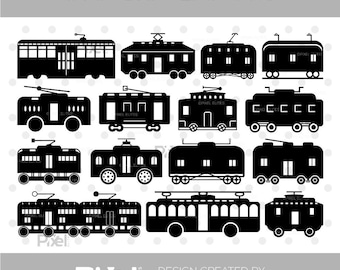 Trolley Car SVG Bundle, Vintage Streetcar Clipart, Tram Silhouette PNG Dxf EPS Files