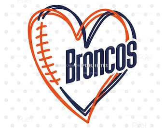 Broncos SVG, Football Heart T-Shirt Design, Team Spirit, Game Day (Digital Download)
