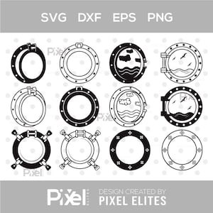 Peut inclure: Ensemble de dix illustrations de hublots nautiques en noir et blanc. Les hublots sont de styles variés, notamment ronds, carrés et avec une vue sur l'océan. Les illustrations sont parfaites pour les projets d'artisanat, le scrapbooking ou la conception numérique.