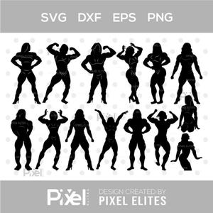 Bodybuilder Women SVG Cut File Bundle, Women Silhouette, Muscular Fitness Gym, Bodybuilding Woman Clipart, Gym Workout | Dxf, Eps, Png