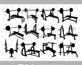 Bench Press SVG Bundle, Gym Equipment Clipart, Weight Bench Silhouette PNG Dxf EPS