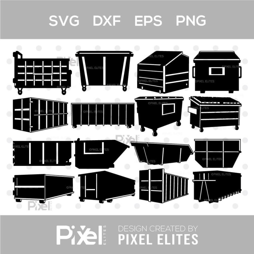 Garbage Dumpster SVG Bundle, Trash Can Silhouette SVG, Recycling Bin ...