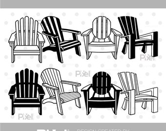 Silhouette de chaise Adirondack, chaise Svg, chaise de plage Svg, chaise longue Svg, chaise porche Svg, chaise lac Svg, lot de chaises Adirondack
