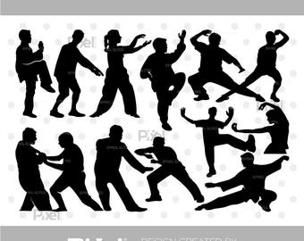 Tai Chi SVG Bundle | Krav Maga Silhouette | Martial Arts Karate Cut File | Flying Kick | Judo | Cricut Silhouette | Dxf Eps Png