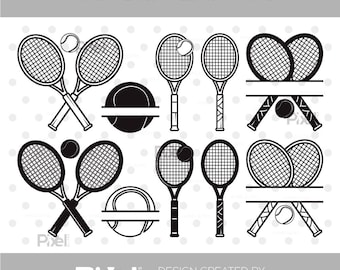 Tennis Silhouette, Tennis SVG, Tennisschläger SVG, Tennisball SVG, Sport Bundle, Tennis Monogramm Rahmen