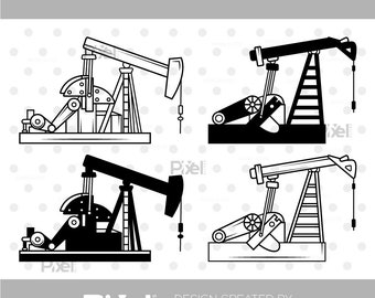 Pump Jack SVG Outline and Silhouette Bundle, Oil, Pumpjack, Derrick, Rig Vector, Petroleum Pump, Industrial Oilfield | Dxf, Eps, Png