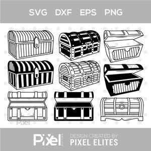 Treasure Chest SVG, Treasure Silhouette, Pirate Treasure Svg, Treasure Chest Box Svg, Open Treasure Box bundle