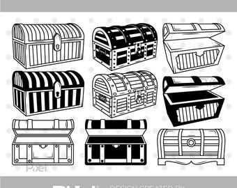 Treasure Chest SVG Cut File, Pirate Treasure Box Silhouette, Open Treasure Chest Bundle Cricut | Eps, Png, Dxf