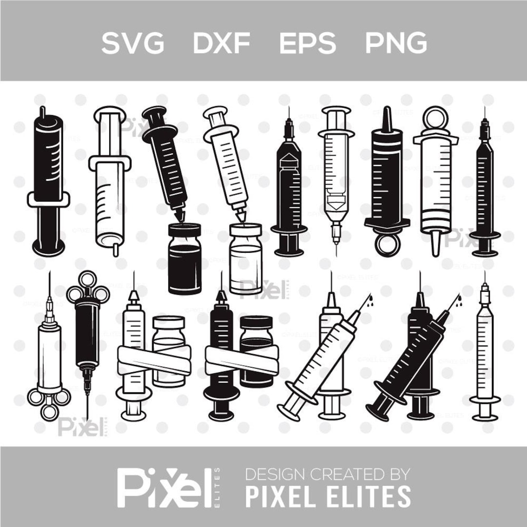 Syringe SVG Outline & Silhouette Bundle, Vaccination Syringe, COVID ...