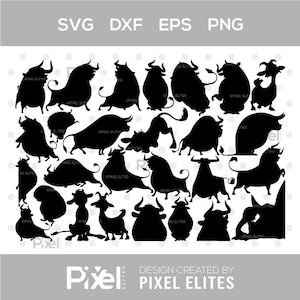 Ferdinand Silhouette SVG Bundle, Bull SVG, Ferdinand Character Clipart, Animal SVG, Cricut Cut File, Outline Vector, Ferdinand Svg Bundle
