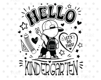 Hello Kindergarten Svg, First Day of School Boy Shirt Design, Png Dxf Eps, Cricut File Digital Download