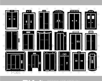 Elevator SVG Bundle, Elevator Door Clipart, Lift Silhouette PNG Dxf EPS Cut Files