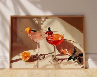Festive Christmas Cocktails Art Print: Holiday Bar Decor (Digital Download)