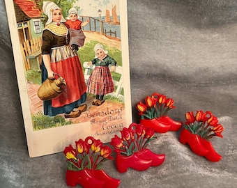 Vintage Red Dutch Shoe Curtain Pins, Hand Painted, 1930s-40s (2 Pair)