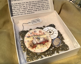 Vintage Watch Part Pin, Swan Porcelain Face, Timepiece Brooch