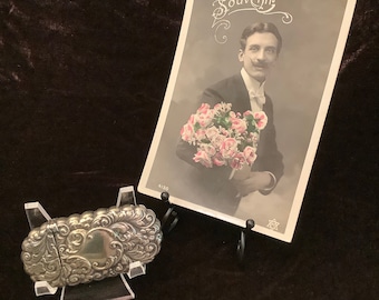 Antique Art Nouveau Match Safe, G. Silver Repousse Matchbox, Victorian Decor