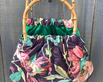 Bohemian Tote Tropical Chintz Bag, Boho Tote, Chic hippie bag, One of a kind tote, purse, handbag, travel bag, beach, bamboo handles bag