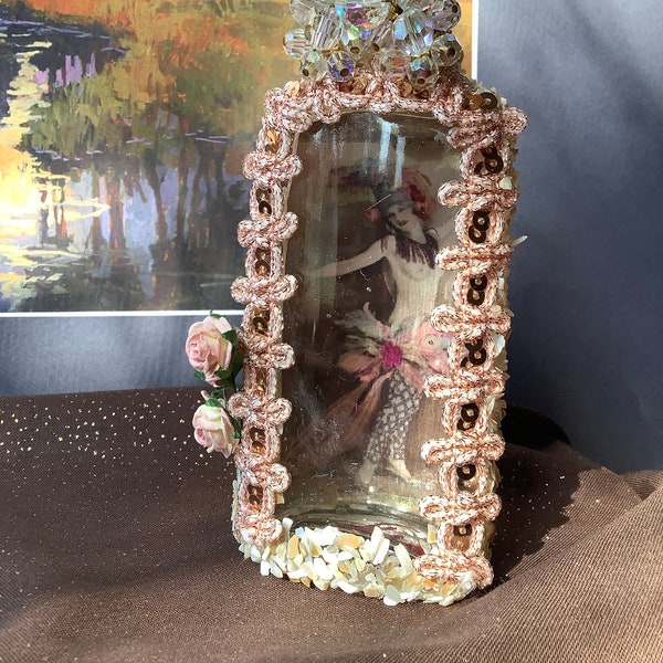 Girl in a Bottle, Yolanda, Series, Casino de Paris Show Girl, Vintage 1920s, Assemblage Fantasy Peep Show Showgirl, Fantasy Club, girlie art