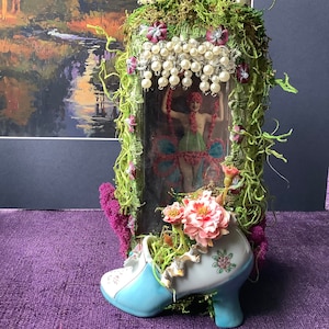 1920s Paris Showgirl Assemblage in Vintage Bottle, Peep Show Art image 1