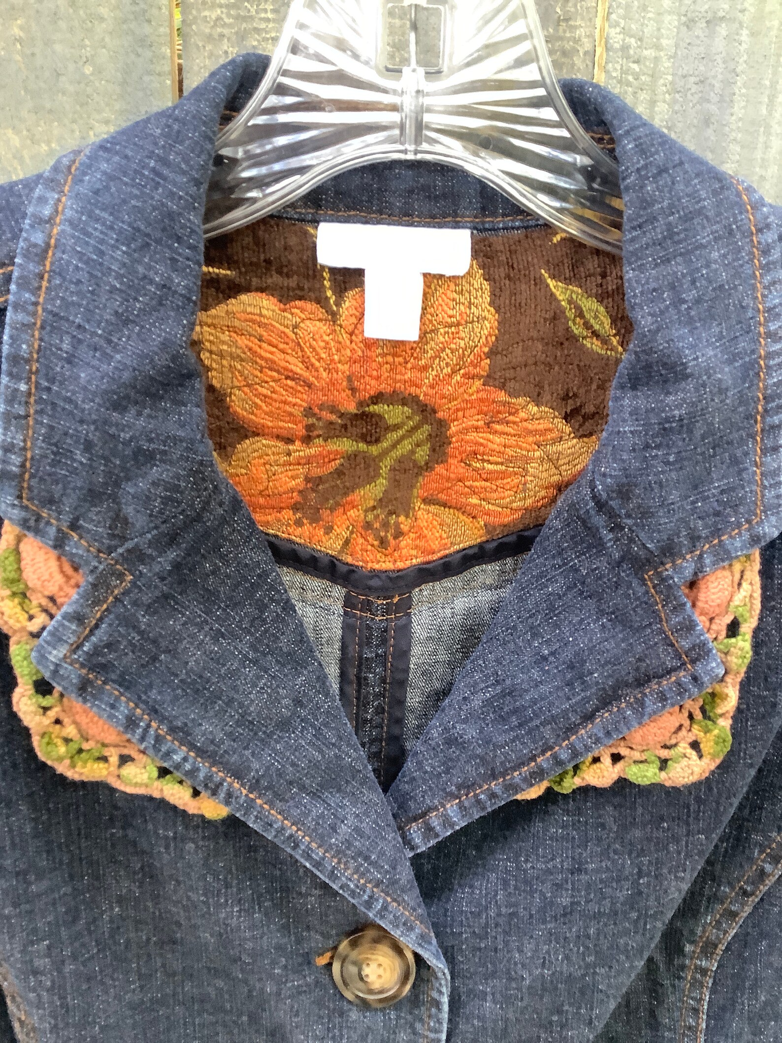 Embellished denim jean jacket Bohemian Needlepoint Boho Etsy