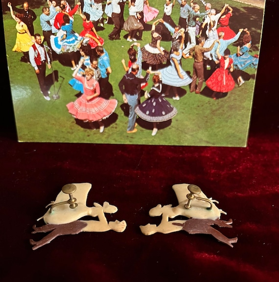 Vintage Square Dance Novelty earrings, ca. 1940's… - image 4