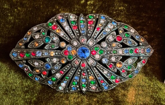 Art Deco colored rhinestones brooch, ca.1920's fr… - image 8