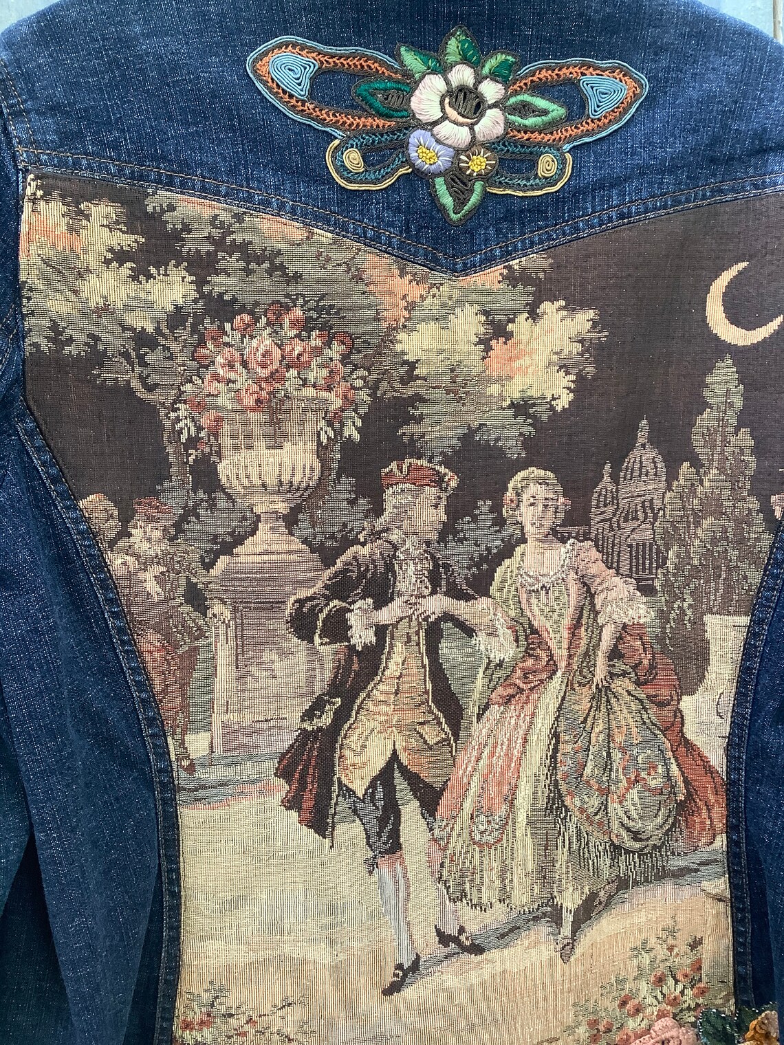 Embellished denim jean jacket Bohemian Needlepoint Boho Etsy