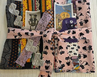 Halloween Fabric Bundle, Vintage Textiles, Lace, Appliques, Sewing Kit