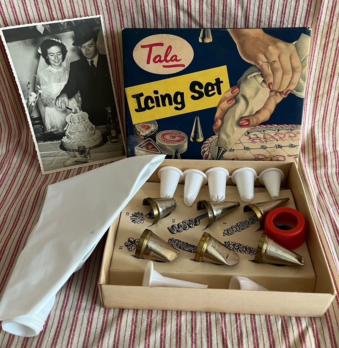 Tala Icing Set, Vintage 40's50's, Original Box OB, Complete, Instructions, Forcing Bag, 6 Tubes