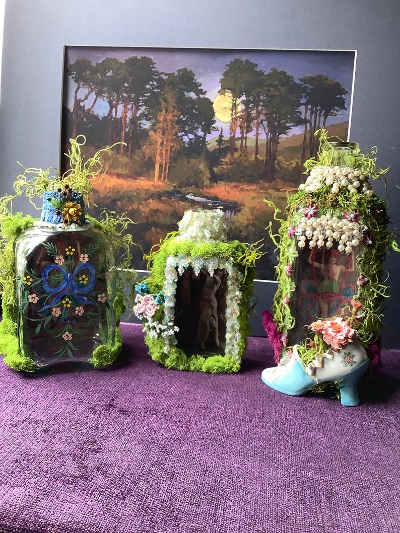 1920s Paris Showgirl Assemblage in Vintage Bottle, Peep Show Art image 9