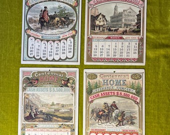 1876 Centennial Home Insurance Calendar Pages, Antique Ephemera