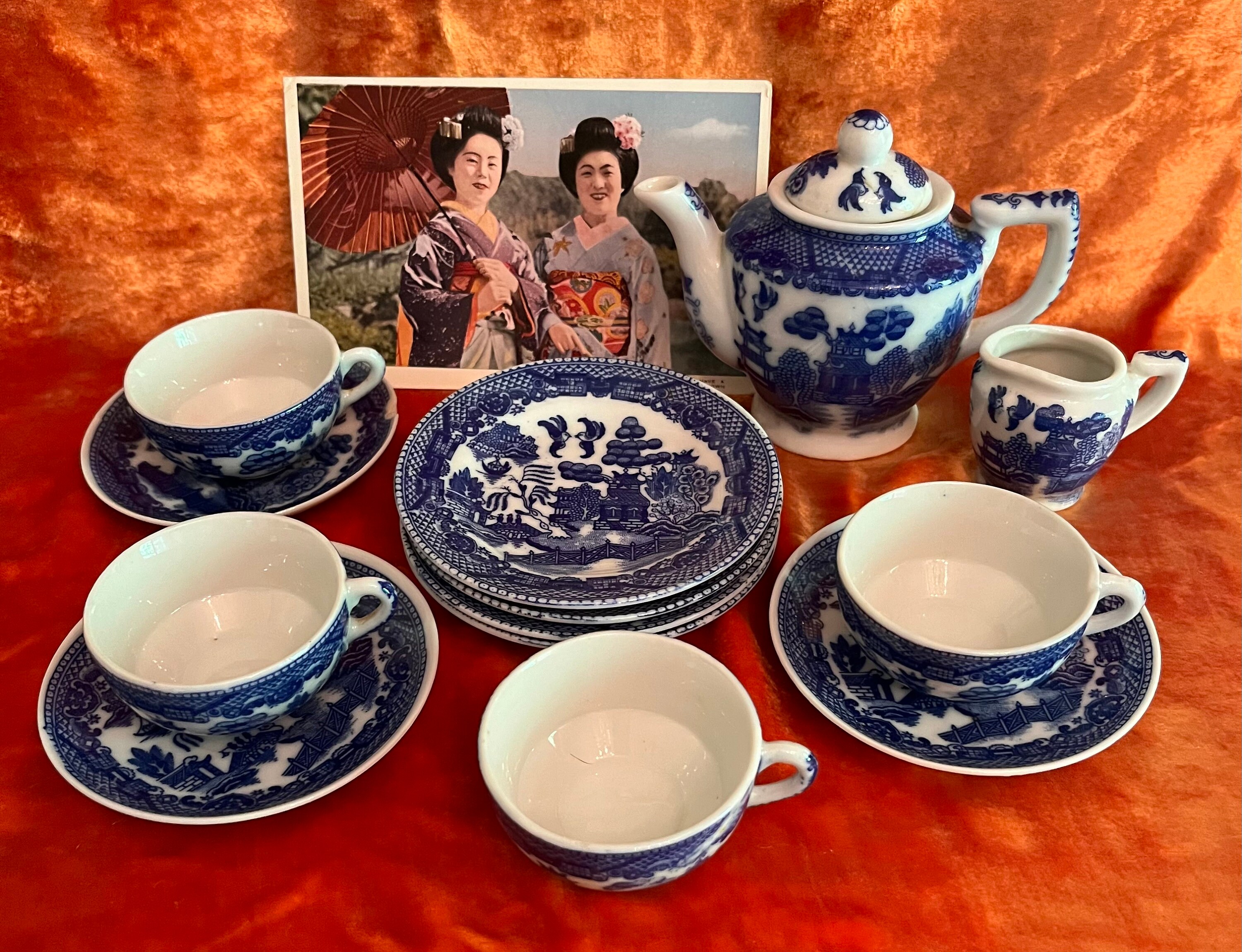 Blue willow children's tea set sale
