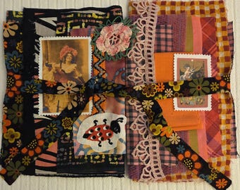 Mod Hippie Fabric Bundle, Vintage Textiles, Laces, Appliques