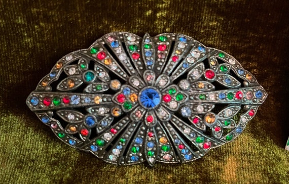 Art Deco colored rhinestones brooch, ca.1920's fr… - image 2